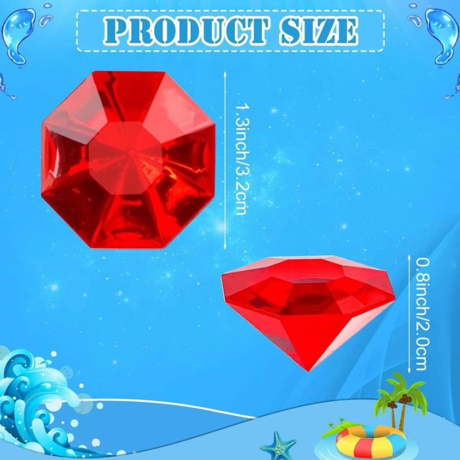 MARFOREVER 36 Pcs Pirate Treasure Gems - Colorful Acrylic Diamond Gemstones for Pool, Underwater, Vase Filler, Beach & Summer Water Toys, Party Favors with Mesh Storage Bag
