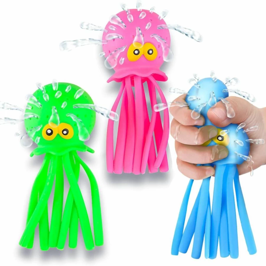 ArtCreativity Octopus Bath Toys for Kids - Set of 3 Rubber Sensory Water Balls for Pool, Stress Relief & Goodie Bags in Pink, Blue, Green