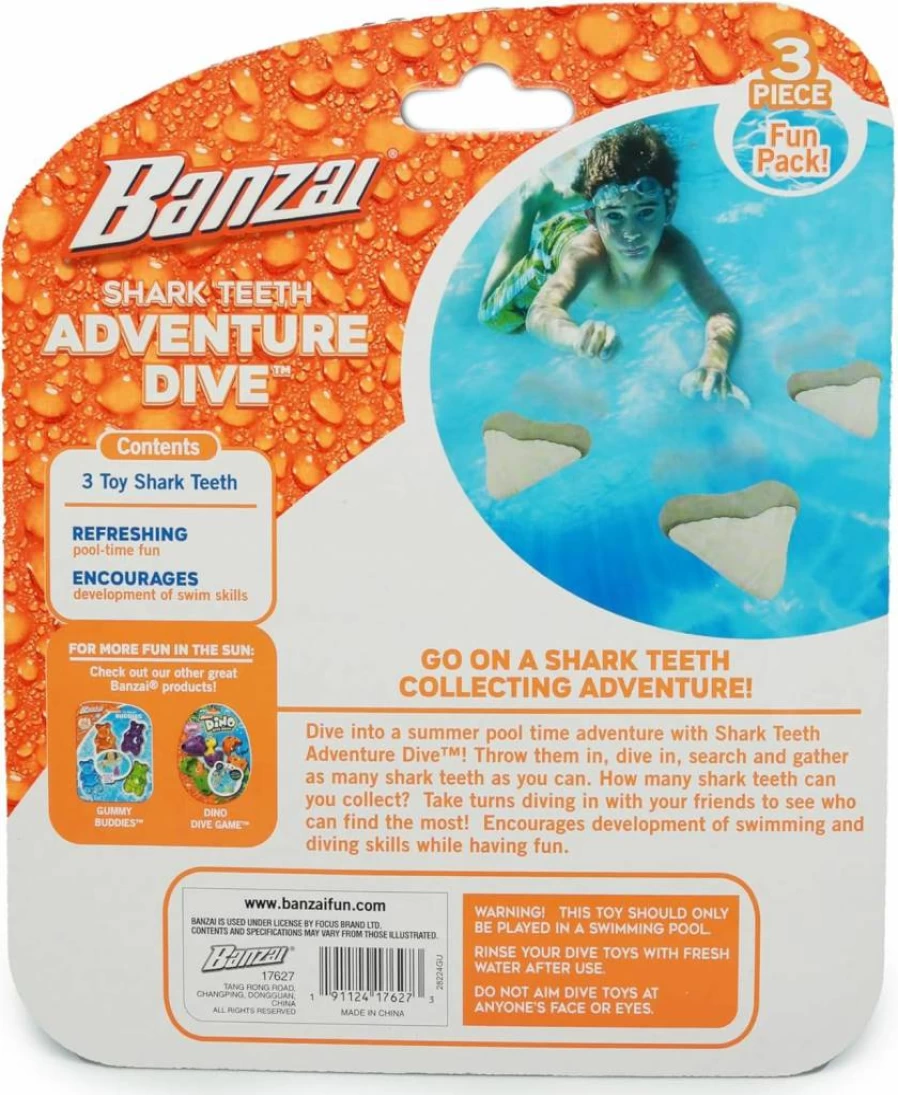 BANZAI Pool Shark Teeth Dive Toy - 3 Pack Water Adventure Game for Kids