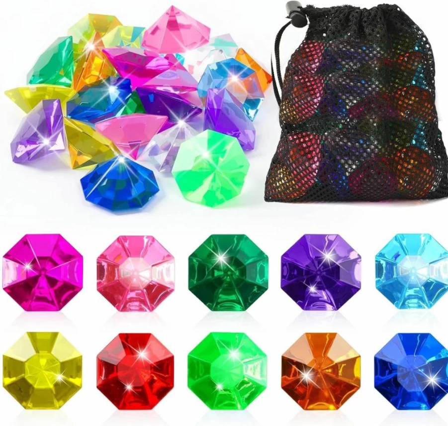 MARFOREVER 36 Pcs Colorful Acrylic Diving Gems - Sinking Pool Toys for Underwater Treasure Hunt, Swimming Training, Sensory Play & Summer Party Favors