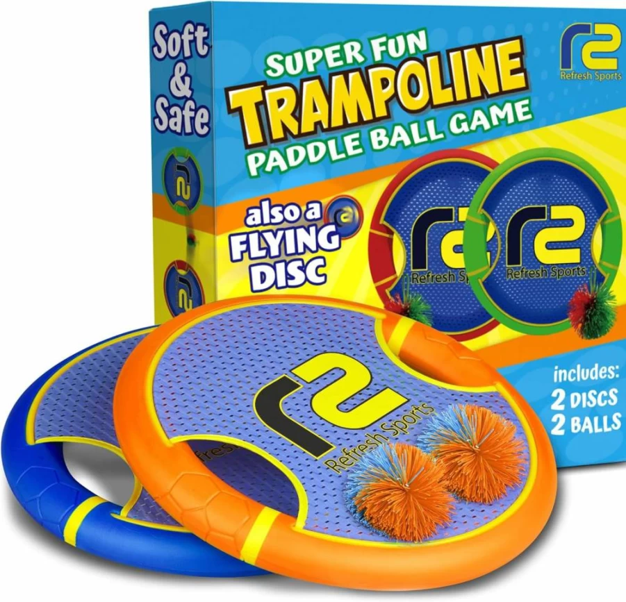 Refresh Sports Bouncy Paddle Ball Set - Soft Foam Toss & Catch Game for Kids Indoor Outdoor Play - Flying Disc Toy for Boys Girls Ages 4+ - Safe Fun Gift Idea