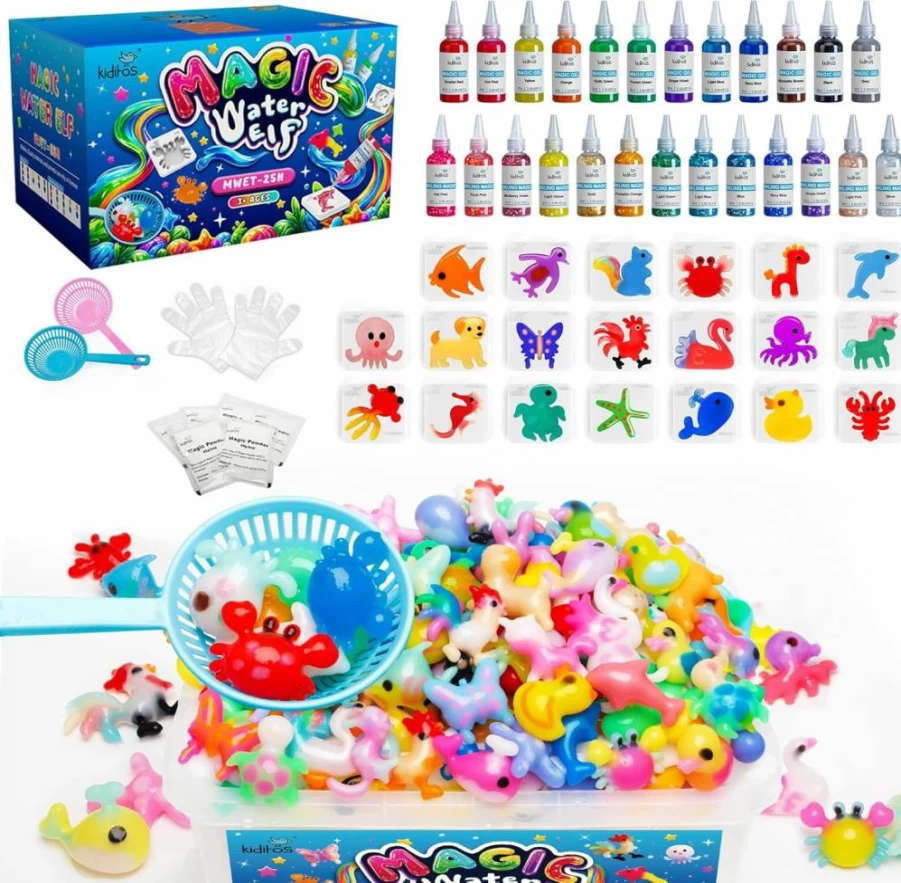 Kiditos DIY Magic Water Gel Kit - Create 25 Water Elves & 20 Shapes, Fun Summer Craft, Squishy Toys, Birthday Gift for Kids Ages 3+
