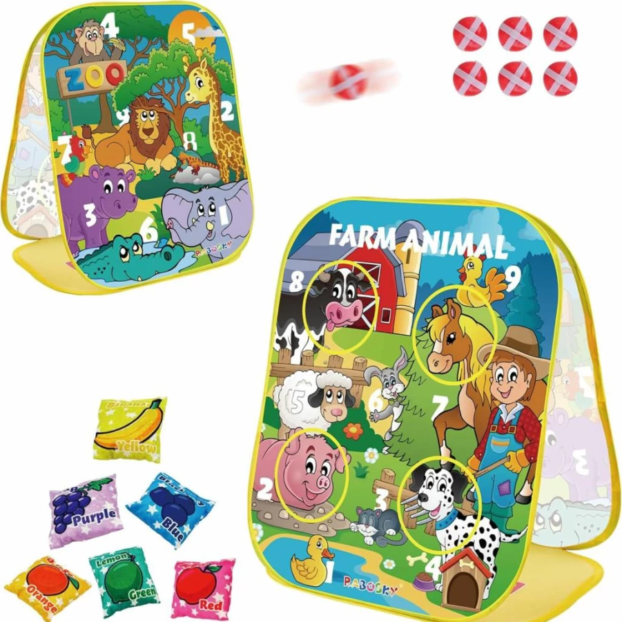 RaboSky Dinosaur Outdoor Games for Kids Ages 3-8 - 4-in-1 Backyard Toy Set with Bean Bags, Throwing Axes, Ring Toss, and Sticky Balls - Fun Birthday Party Activities and Gifts for Toddlers and Boys