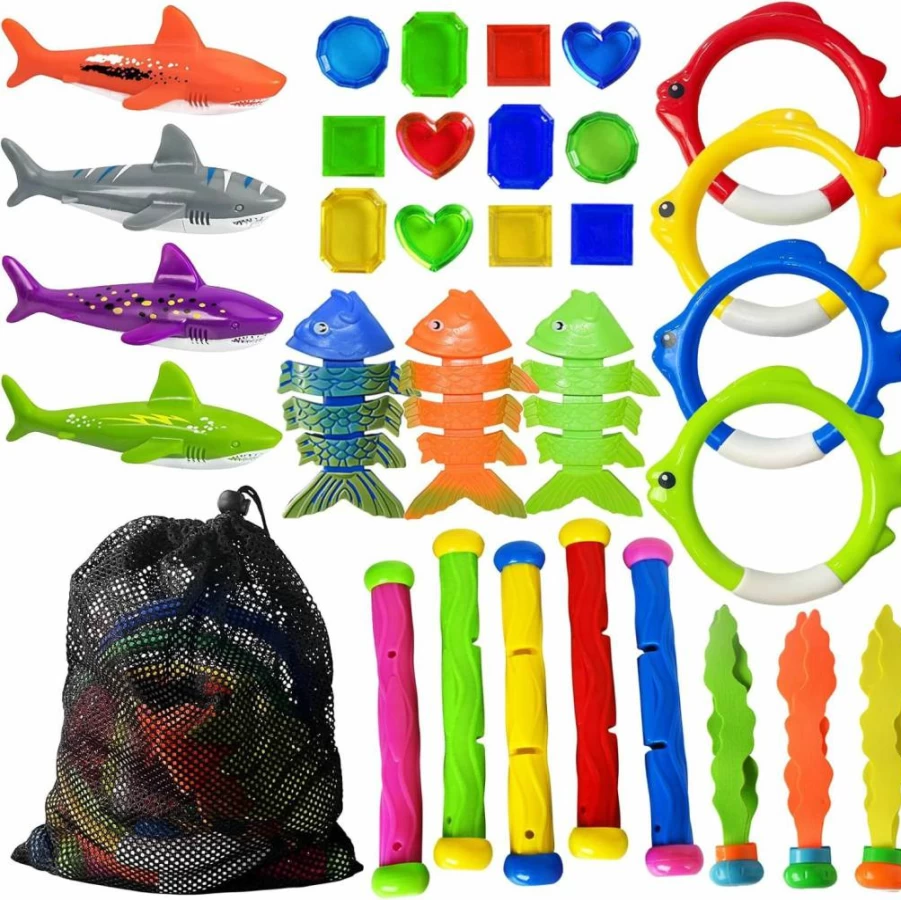 Jasonwell 31-Piece Pool Diving Toy Set for Kids, Teens & Adults - Underwater Swimming Games with Dive Rings, Sticks, Torpedoes & Treasure Toys for Family Water Fun
