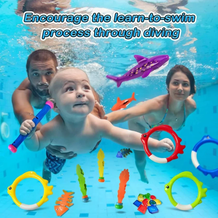 Jasonwell 31-Piece Pool Diving Toy Set for Kids, Teens & Adults - Underwater Swimming Games with Dive Rings, Sticks, Torpedoes & Treasure Toys for Family Water Fun