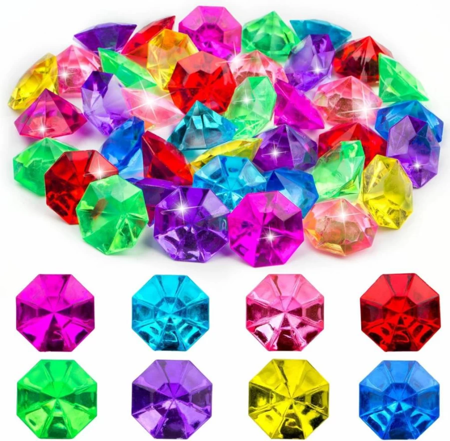 60Pcs Prehalpty Acrylic Gemstones for Pool Diving Toys, Pirate Treasure Hunt, Kids Party Favors, Vase Fillers, and Decorative Jewels