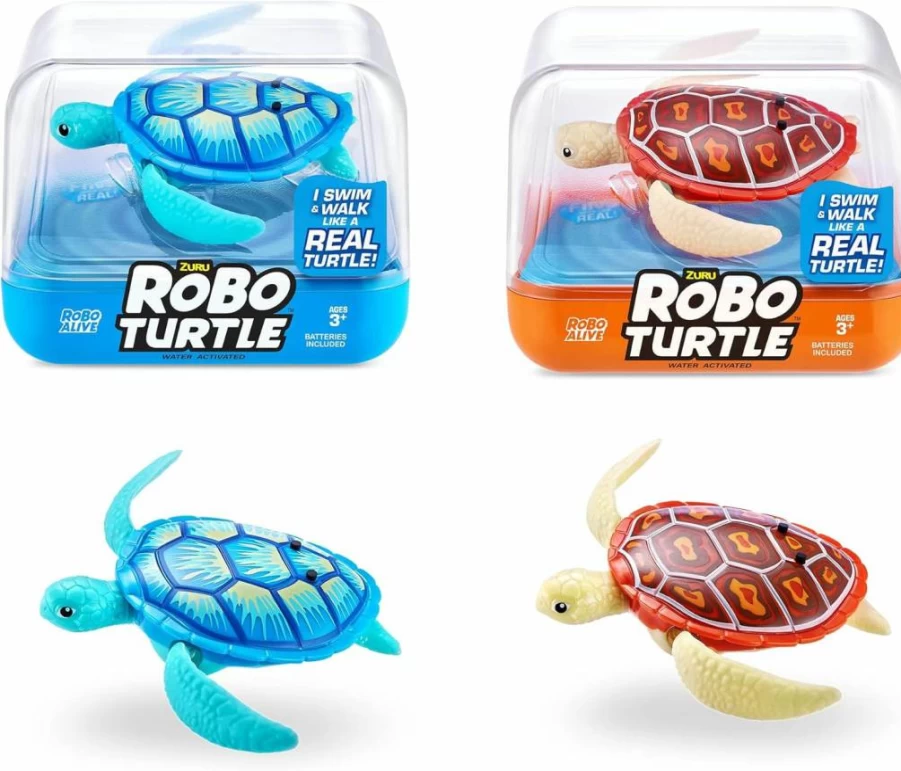 Robo Alive Robotic Swimming Turtle (2 Pack) - Water Activated Pool Toy with Batteries, Amazon Exclusive Orange & Blue Turtles by ZURU