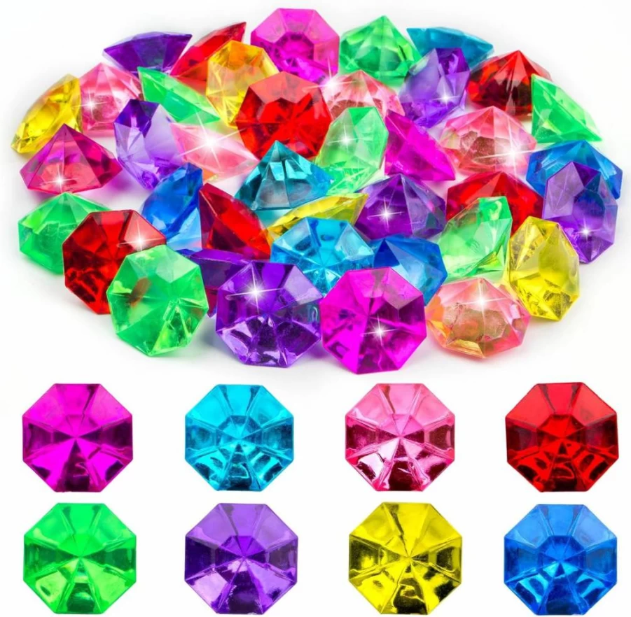 Prehalpty 25Pcs Large 1.5In Acrylic Diving Gems, Colorful Pirate Treasure Pool Toys for Kids, Pool Jewels Dive Game Accessories