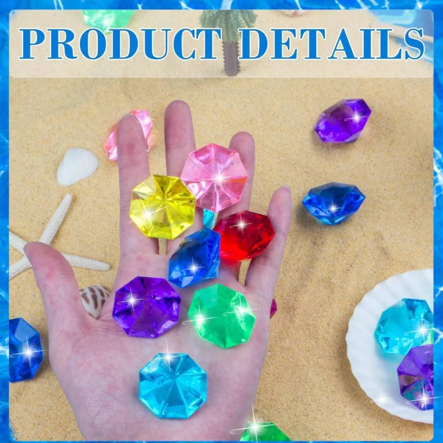 Prehalpty 25Pcs Large 1.5In Acrylic Diving Gems, Colorful Pirate Treasure Pool Toys for Kids, Pool Jewels Dive Game Accessories
