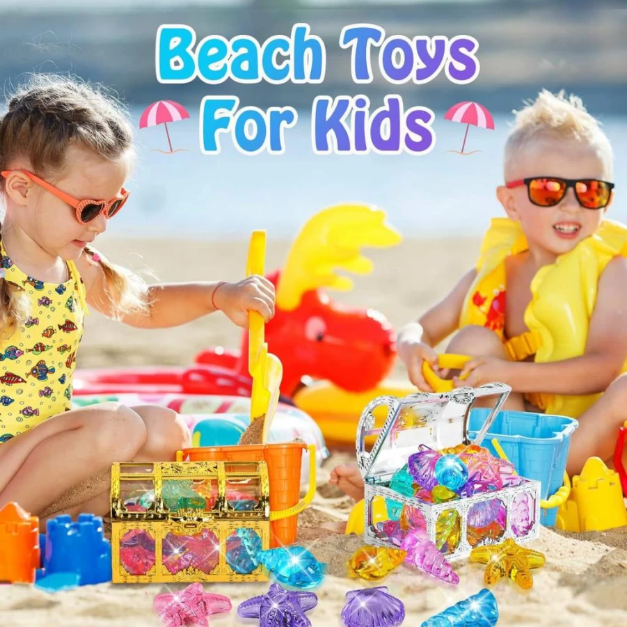 MARFOREVER 16-Piece Sinking Gem Pool Toys Set with 2 Treasure Chests - Colorful Diving Crystals for Underwater Fun, Summer Party Favors, and Swim Games