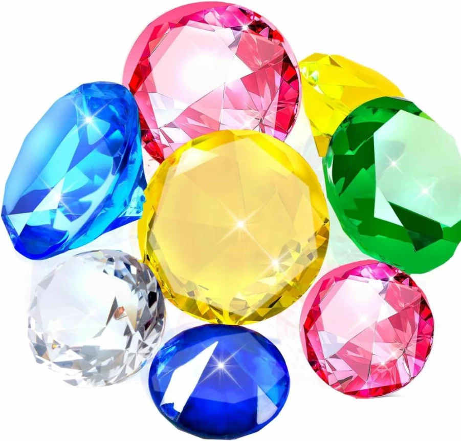 MARFOREVER 8Pcs Large Diving Gems Set - 4Pcs 60mm & 4Pcs 40mm Acrylic Diamonds for Underwater Treasure Hunts, Pool Parties, and Birthday Favors