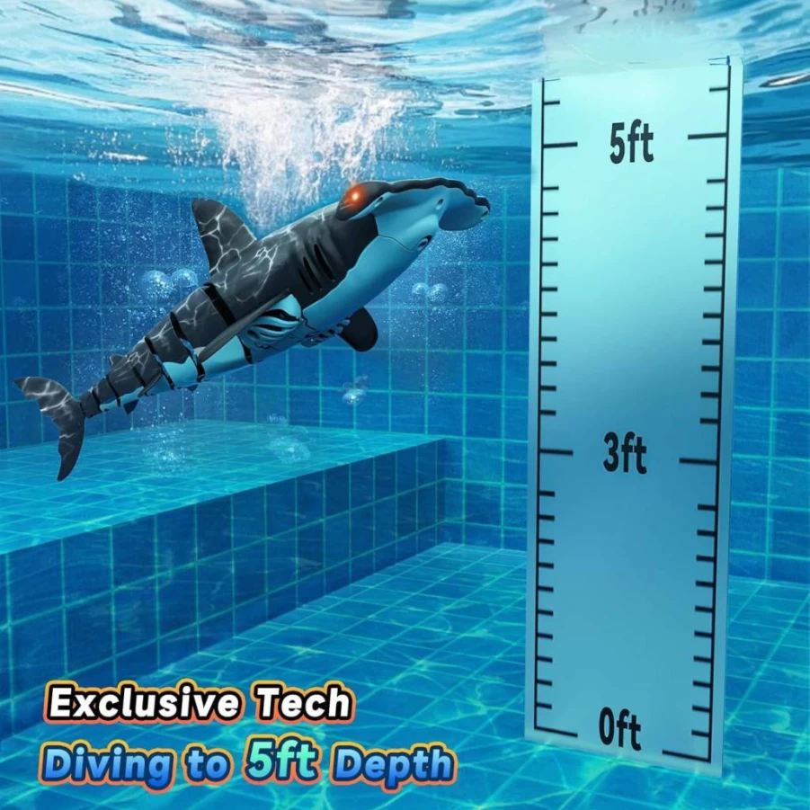 FYGurso Remote Control Shark Toy - Realistic Swimming Pool & Bath Toy for Kids, Best Gift for Boys Girls 6-12, Summer Water Games, Party Favors (Gray)