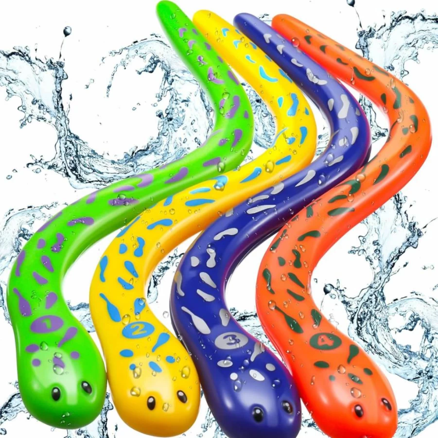 Civaner 4-Pack Underwater Dive Toys for Kids & Adults - Swimming Pool Snake Eel Game for Summer Fun, Boys, Girls, Teens