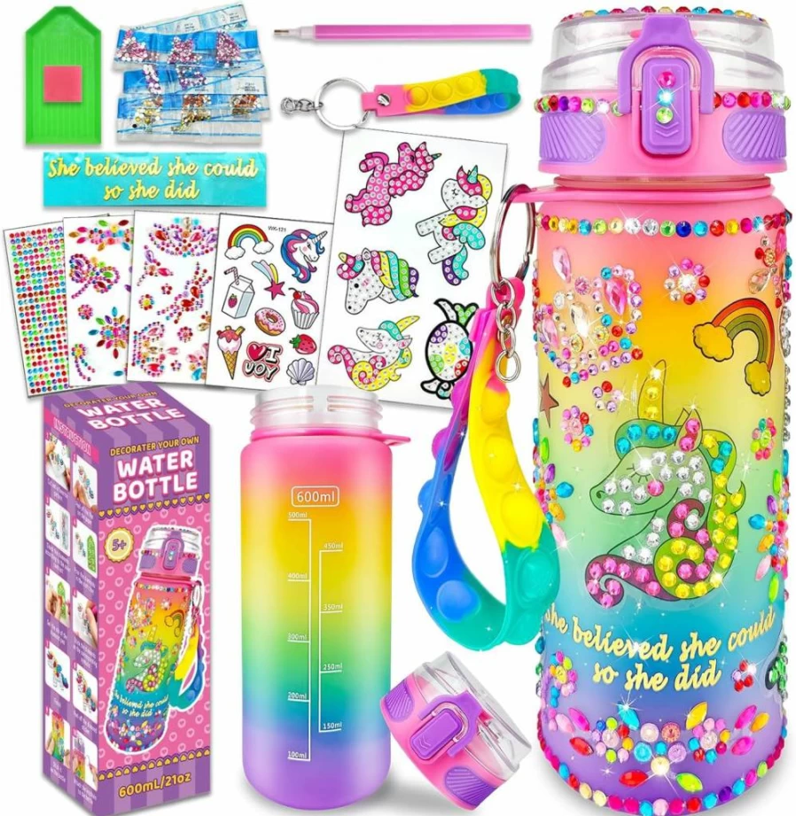 EDSPORTSHOUSE Mermaid DIY Water Bottle Decorating Kit for Girls Ages 4-10, Creative Arts and Crafts Gift for Birthday Christmas, Fun Painting Activity Toy