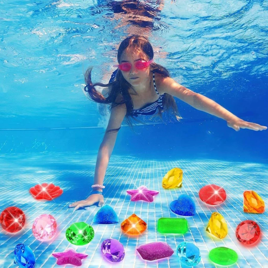 MARFOREVER 30-Piece Large Pool Diving Toys Set - Colorful Sinking Acrylic Gemstones for Underwater Treasure Hunt, Kids Swimming Party Games, and Summer Water Activities for Boys and Girls