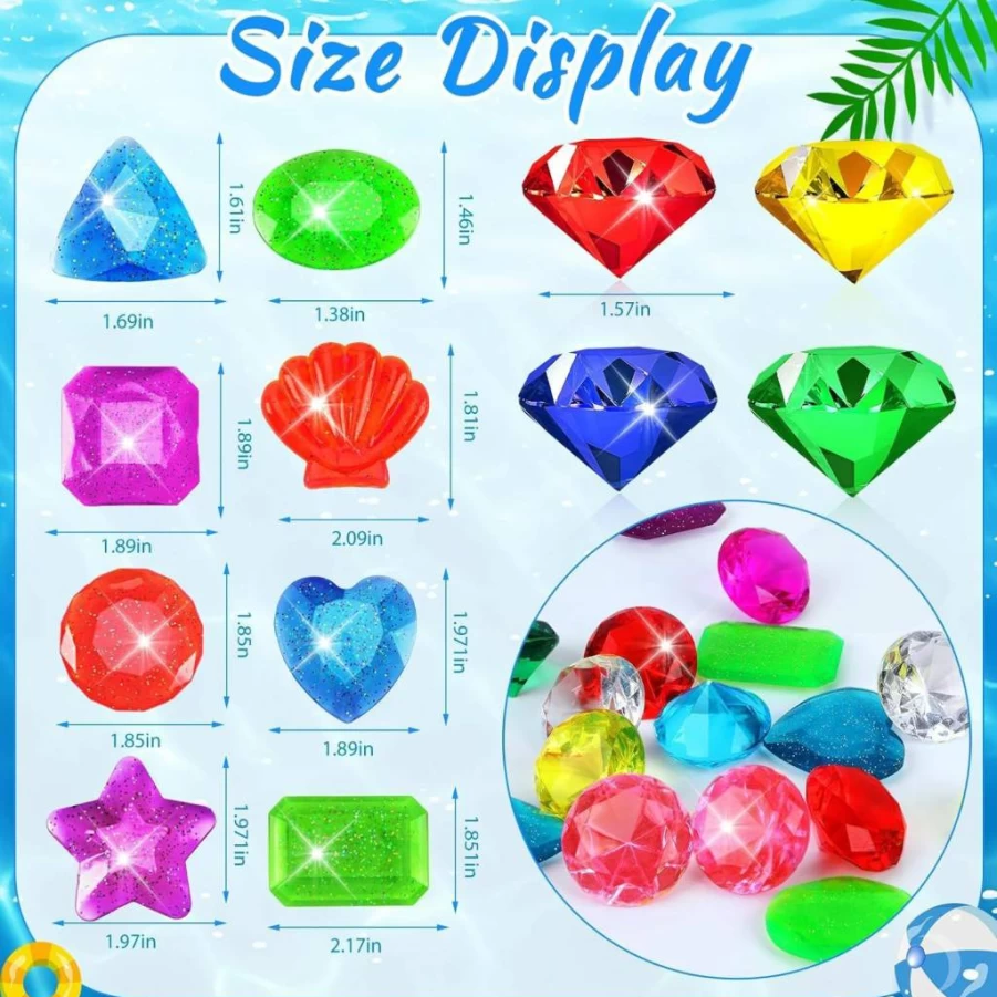 MARFOREVER 30-Piece Large Pool Diving Toys Set - Colorful Sinking Acrylic Gemstones for Underwater Treasure Hunt, Kids Swimming Party Games, and Summer Water Activities for Boys and Girls