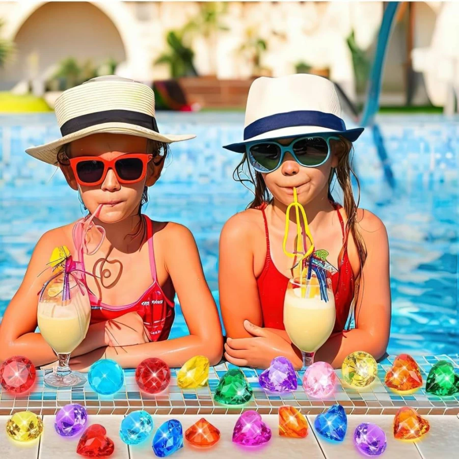 MARFOREVER 40mm Large Sinking Pool Gems - 18Pcs Pirate Treasure Hunt Acrylic Diamonds for Underwater Diving Toys, Summer Beach Party Swimming Gifts for Kids Boys Girls